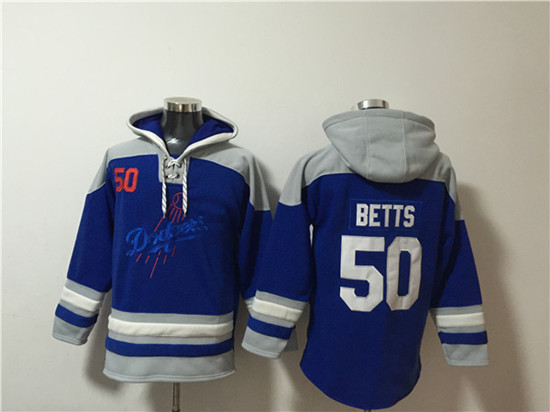 Men's Los Angeles Dodgers #50 Mookie Betts Blue Ageless Must-Have Lace-Up Pullover Hoodie